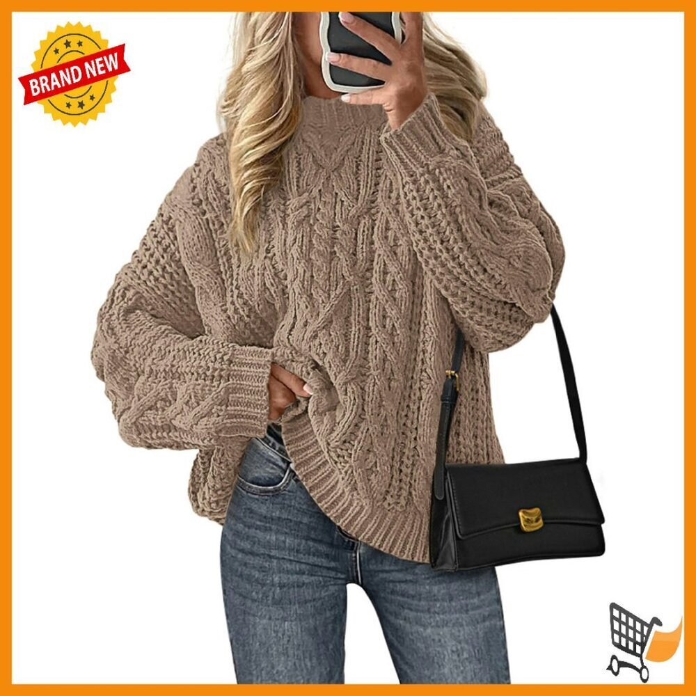 Oversized Chunky Cable Knit Pullover Sweater Winter Crewneck Long Sleeve